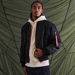 Alpha Industries MA-1 Bomber Flight Jacket Unisex Size Small Black Retro Nylon